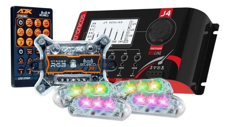 Processador de Áudio JFA J4 Redline + Kit Strobo AJK 4 Faróis 6W